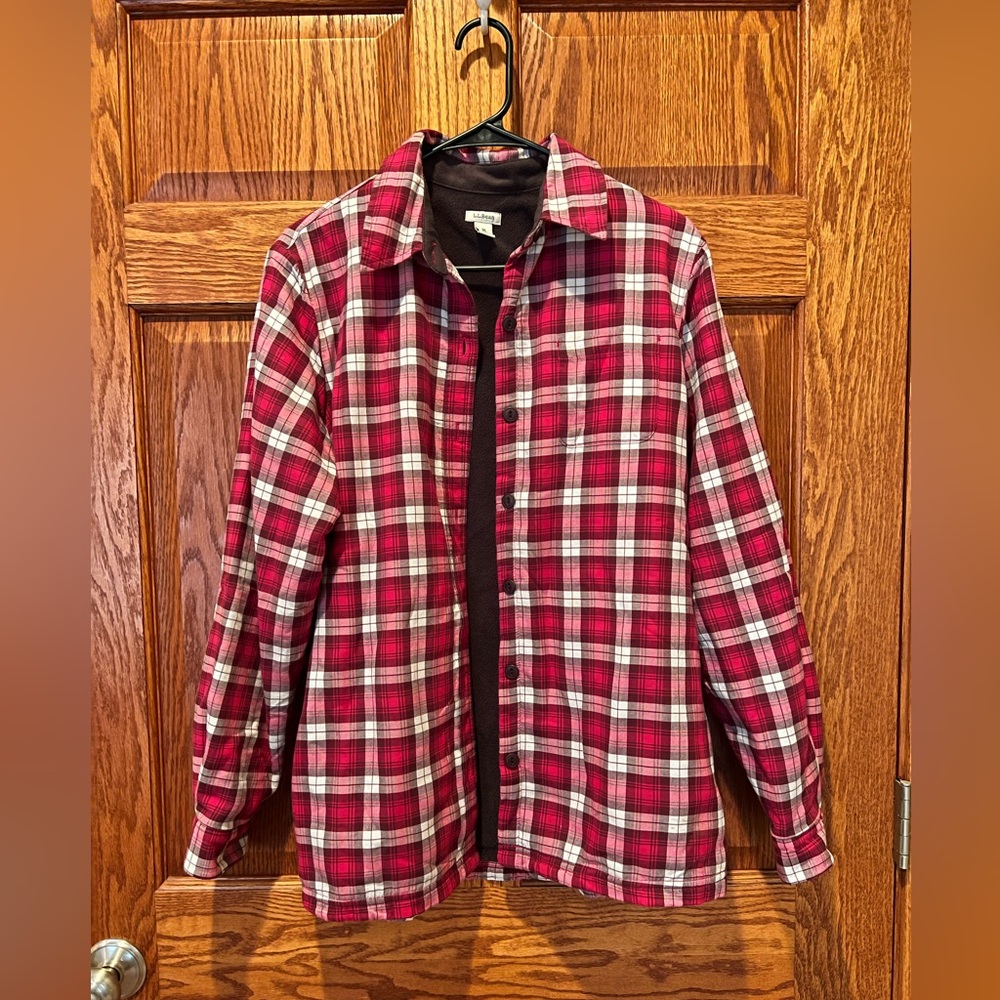 LL Bean Fleece Lined Flannel, Pink, Medium